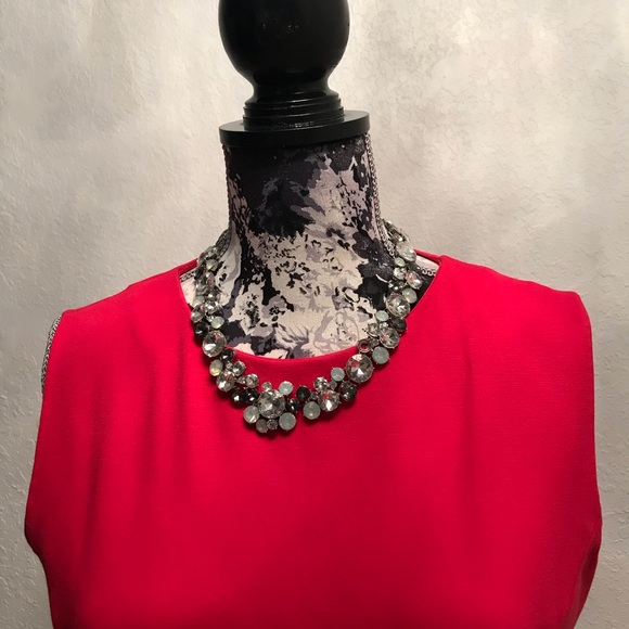 Tahari Bright Red Dress with Stone Necklace - Picture 2 of 5